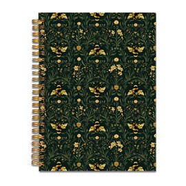 RYVJU Dark Green Floral Bumble Bee Notebook Journal, Dark Academia Botanical Journal for Women Men, Dark Cottagecore Floral Bee Spiral Notebook 5.5x8.3, Green Office Supplies