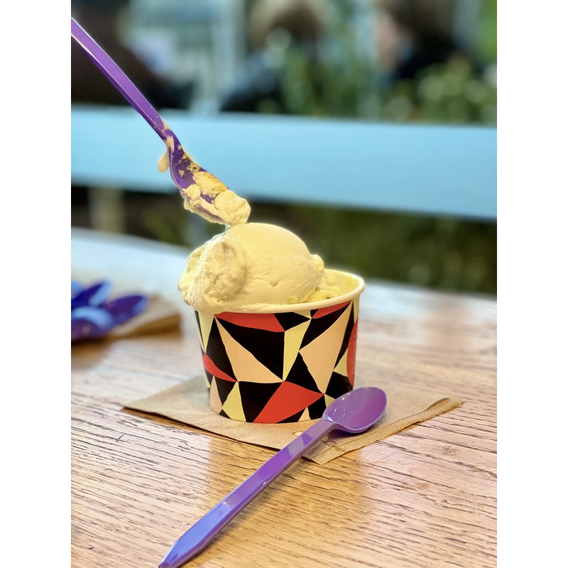 Gmark 50pc 7.5" Plastic Purple Spoons, Ice Cream Spoons Dessert