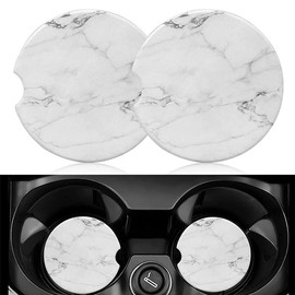 2 Pcs Absorbent Car Coasters White Marble Car Coaster Auto Cup Holder Car Drink Coasters Car Ceramic Cupholder Coaster Gray Cute Car Coasters Stone Automobile Coasters