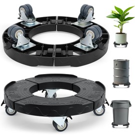 Humagineer Trash Can Dolly Wheels, Adjustable 15-19 Inch Round Roller with Locking Wheels 440 LBS Heavy Duty Drum Cart Multi Function Rolling Dollies Stand Plant Caddy(2 Packs, Black)