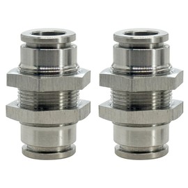 Jienk 2Pcs 304 Stainless Steel Bulkhead Union 3/8" x 3/8" Tube OD Push to Connect Tube Fitting, PMM-3/8 Pneumatic Quick Connect Air Fitting