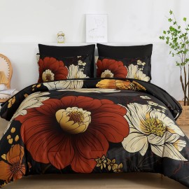 Xruibed Black Floral Comforter Set Queen Size 7 Pieces Bed in a Bag Flower Be...