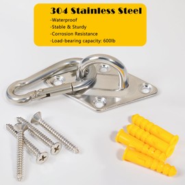 8 Pack 2.31 Inches Pad Eye Hooks,304 Stainless Steel Pad Eye Hanging Hooks for Porch Swing Hang, Heavy Duty Hanging Hardware with Screws for Outdoor/Indoor Use. Sliver