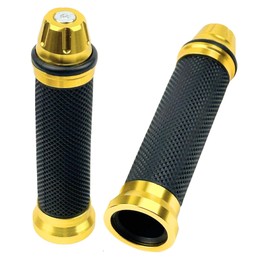 HTharros Bike Grip Bar End Handle Grip, Universal 0.9 inch (22.2 mm), Aluminum, Rubber, Replacement, Repair, Dress Up Parts, Gold, Left and Right Set