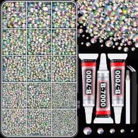 16000Pcs Resin Rhinestones with Tweezers for Crafting, AB 2-6mm Mixed Sizes Bedazzling Crystal with 3Pcs 10ml B7000 Jewelry Glue for DIY Crafts Clothing Tumblers Shoes Fabric Nail Art