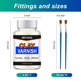 DOTUHAO Air Dry Clay Glaze, Clay Glaze, Clay Varnish with 2 Brushes, Paint for Clay Air Dry, Clay Glaze for Clay, Ceramics, Oil Painting, Waterproof, Preventing Crazing & Yellowing (4 OZ)