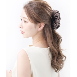 VingTAINE H7687-BR- Hair Claw Ribbon, Satin, Frill, Volume, Layered, Cute, Adult, Cute, Stylish, Elegant
