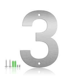 Monlyey 4 Inch Stainless Steel Floating Door Numbers and Metal Letters, Modern Silver Metal House and Mailbox Numbers, Sleek House Address Sign for Home, Apartment, and Garden Decor (Number 3)