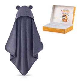 FUCHSUNDPANDA ® Hooded Towel Baby Extra Thick, Warm & Soft 75 x 75 cm Baby Towel with Hood (100% Bamboo) Baby Towel Hood with Great Gift Packaging (Blue/Grey)