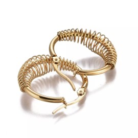 Unbranded 304 Stainless Steel Hoop Earrings Ring Gold 26x25x7.5mm Pin 0.6mm P323