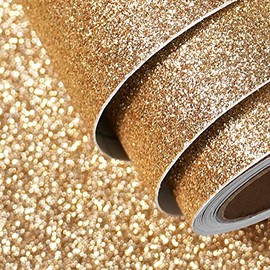 FunStick Papel pintado con purpurina dorada champaña para despegar y pegar, papel de contacto con purpurina dorada brillante para gabinetes, papel tapiz decorativo de tela autoadhesiva, para recámara,