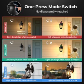 VIANIS Exterior Lighting Fixtures, Black Outdoor Motion Sensor Light, 2-Pack Outdoor Lanterns for Porch, Anti-Rust Dusk to Dawn Sensor Wall Mount, Modern Exterior Wall Sconce Outside Lights for Patio