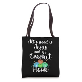 Jesus And Crochet Hook Religious Christian Crochet Lovers Tote Bag