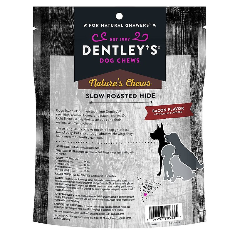 Dently Nature`s Chews Slow Roasted Hide Bacon Flavor for Heavy