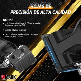 WMARK Máquina Para Cortar Cabello Profesional, Kit de Cortadoras Inalámbricas Para Hombre, con 11 Peines Guía, WMARK 638