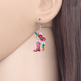 BAMAY Western Cowboy Boot Hat Cowgirl Earrings Dangling Acrylic Vintage Jewellery Rodeo Party Outfits Accessories Cowgirl Gifts for Women (Pink)