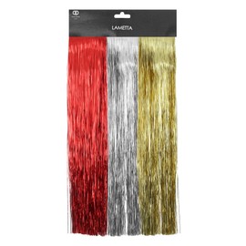 Pack of 3 - Christmas Decorative Tinsel Red/Gold/Silver Lametta