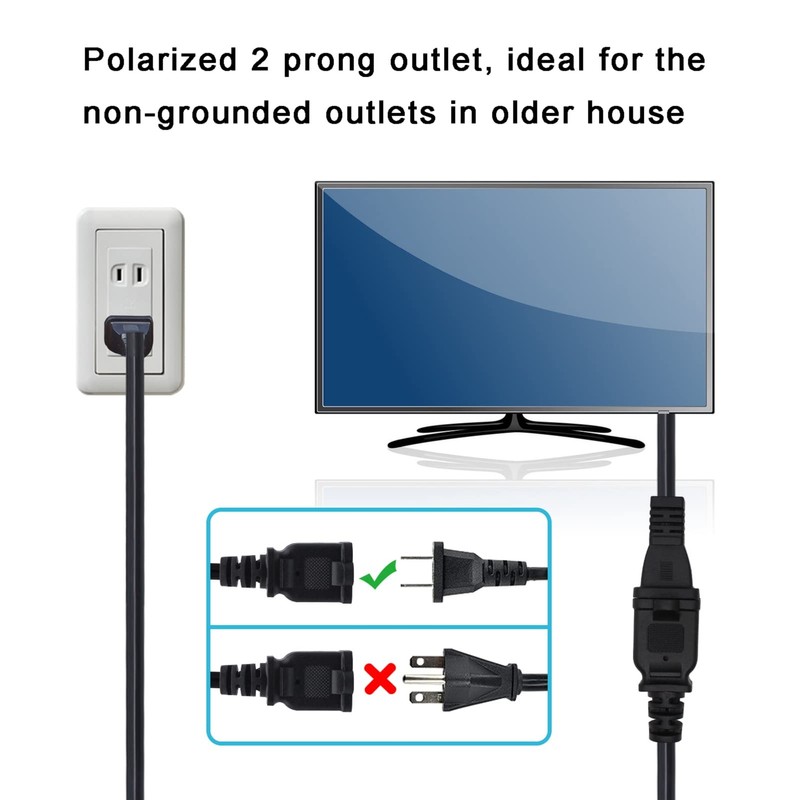 Yeatel Cable De Extensión De Alimentación De 2 Clavijas De