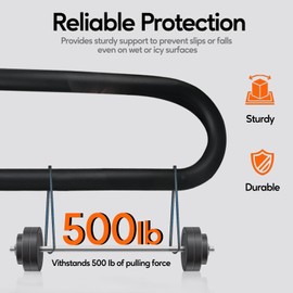 18" Wall Mounted Handrail for Outdoor Steps, U-Shaped Grab Bars for 1-2 Steps, Black Metal Stair Railings for Porch, Garden, Indoor & Outdoor Use