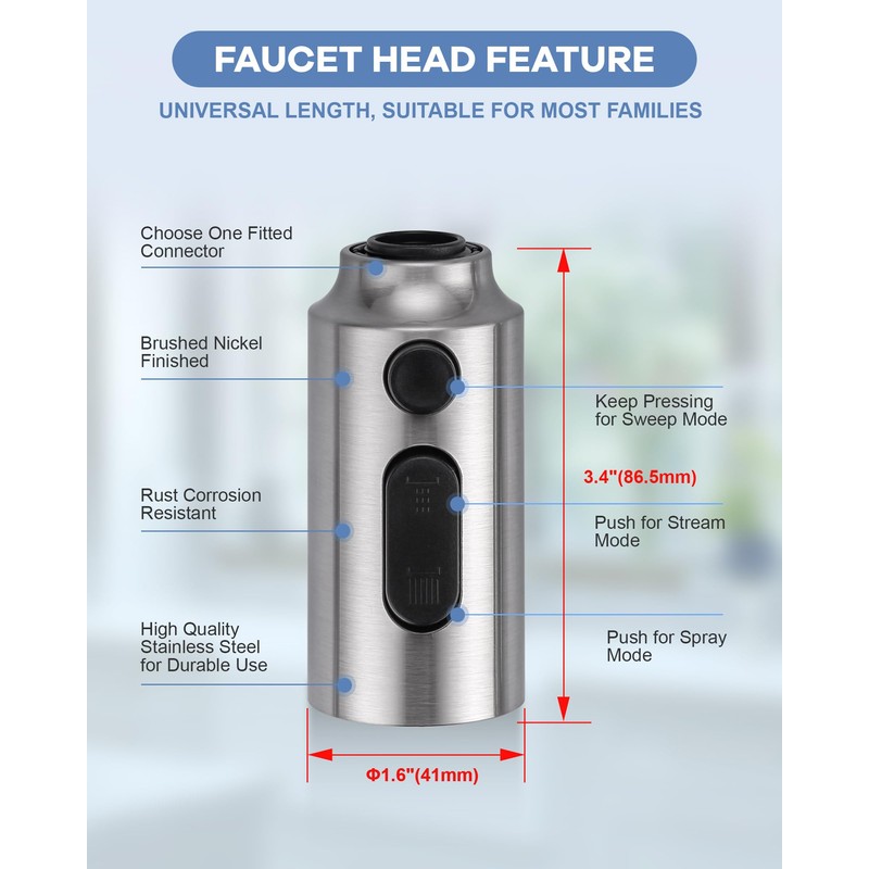 [New Upgrade] iVIGA Pull Down Faucet Sprayer Head Replacement, Stainless