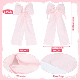 Janinka 6 Pcs Sweet Tattered Large Pale Pink Bow 14 x 7 Inch Decorative Wrinkled Rag Bows for Wreath, Front Door, Birthday, Tree Top, Spring, Wedding, Christmas, Valentine, Easter Decoration