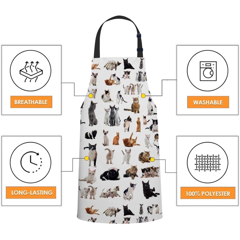 Smooffly Cats Apron Unisex Adjustable Bib Apron, Cooking Kitchen Chef