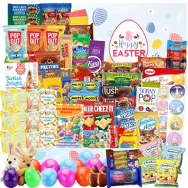 Easter Snack Box (112 Count) Filled with Candy, Snacks, Treats and Plush Easter Bunny, Great Package for Family, Friends, Kids, Boys and Girls