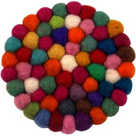 GURU SHOP Felt coasters, coasters made of felt balls, felt decoration, round, diameter 10 cm, colourful, wool, coasters, trays