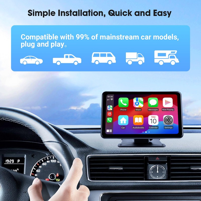 7" Portable Wireless CarPlay & Android Auto Car Stereo with