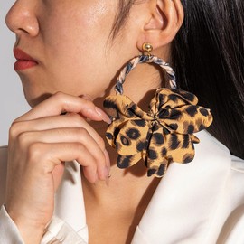 Chunky Leopard Earrings for Women,Big Flower Leopard Print Drop Dangle Earrings,80/90s Statement Earring Jewelry Costume Accessories BrownFlower