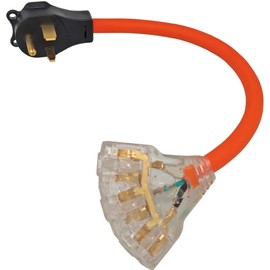 Fullsky FC-65521T3 Welder Plug Adapter Cord Male NEMA 6-50P 50amp Adapter Plug 3-Prong to 5-15R or 5-20R female household tri outlet adapter output 125V…