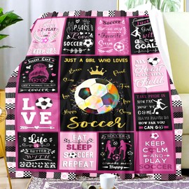 Harecto Soccer Blanket Gifts for Girls Women Super Soft Flannel Soccer Throw Warm Blanket for Soccer Lovers Gifts Adults Kids 60""x50"", LP1SCD-KODL8-SC6050
