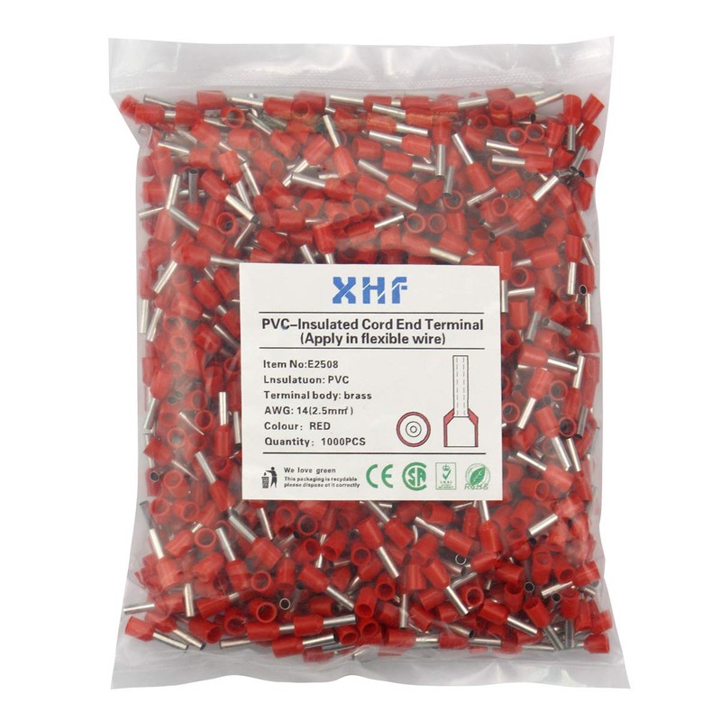 XHF 1000 PCS AWG 14/2.5mm² Wire Ferrules Insulated Copper Crimp