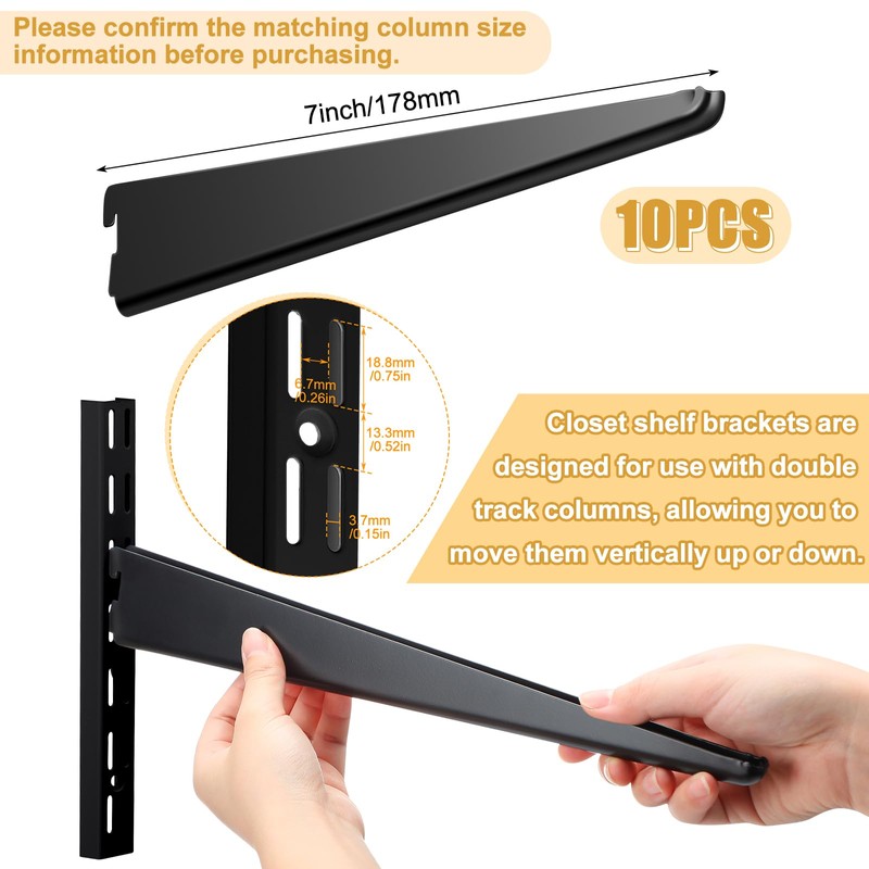 Yalikop 10 Pack Adjustable Shelf Brackets for Double Track System