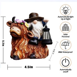 LOFIRSIFJOY Solar Highland Cow Gnome Garden Decorative Statue - Detachable Lantern - Outdoor Fun Decoration Light Outdoor Decorations for Patio,Yard and Gift for Mom