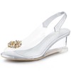 Allegra K Women's Silver Clear Slingback Wedges Rhinestone Transparent Peep