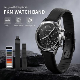 ULLCHRO FKM Rubber Watch Strap 20mm, Quick Release Watch Band 22mm for Men Women, Waterproof Soft Premium Fluororubber Cut to Size 18mm 19mm 21mm 23mm 24mm Deployment Clasp (20mm, Black)
