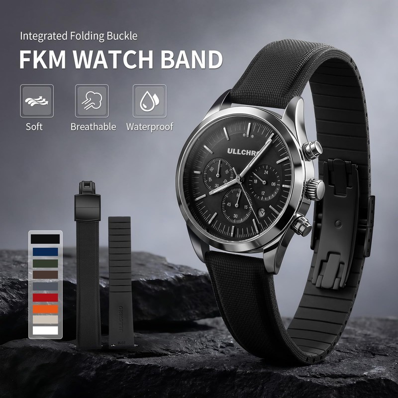 ULLCHRO FKM Rubber Watch Strap 20mm, Quick Release Watch Band