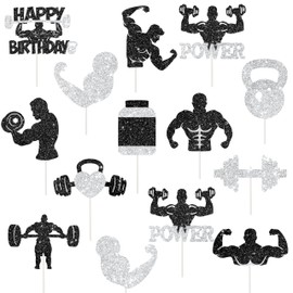 24Pcs Gym Party Cupcake Toppers Glitter Weight Lifting Cupcake Topper Fitness Birthday Party Decorations Gym Workout Cupcake Picks for Gym and Fitness-themed Party Baby Shower Supplies