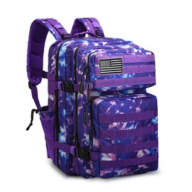 SEYATULLH Military Tactical Backpack 45L Bug Out Bag Assault Pack Molle Daypack Hiking Gym Rucksack with Bottle Holder(Purple tie dye)