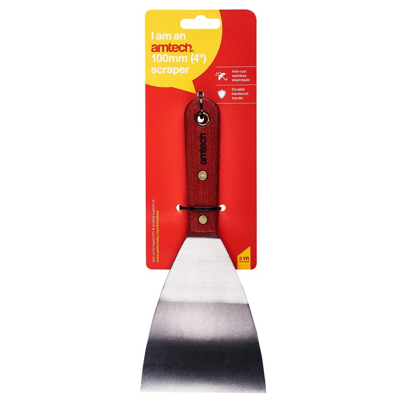 Amtech G0900 100mm (4") Heavy Duty Scraper with Wooden Handle