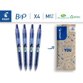 PILOT Bottle 2 Pen Gel 0.7, Gel Pen, Made from Recycled Plastic, (Blue), Medium Tip, 1 Piece (Pack of 4)