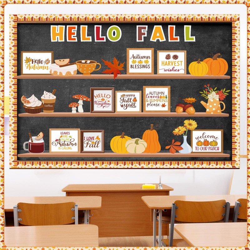 Honoson Fall Bulletin Board Decorations Set Fall Bookshelf Bulletin Board