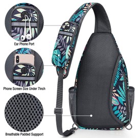 G4Free Sling Bag RFID Blocking Sling Backpack Crossbody Chest Bag Daypack for Hiking Travel(Blue Leaf)