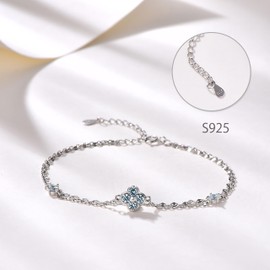 PHNIBIRD Clover Bracelet 925 Sterling Silver Dainty Love Friendship Birthstone Bracelet Lucky Four-Leaf Clover Jewellery for Women and Girls, 16 + 3 cm, Sterling Silver, Cubic Zirconia