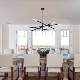 VANZARLA Modern Sputnik Chandelier for Dining Room, Mid Century Black Pendant Lighting, Industrial 8-Light Vintage Hanging Light Fixture for Entryway Bedroom Kitchen Island Hallway Foyer