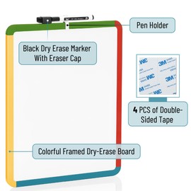 Mr. Pen- Dry Erase Board, 14" x 11" with a Black Dry Erase Marker, Colorful Frame, Small White Board, White Board for Kids, White Board for Students, Small Dry Erase Board, Mini White Board