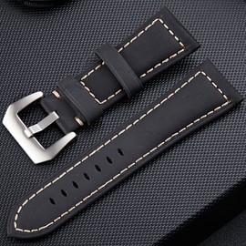 Fashion 26mm Genuine Leather Watch Strap Pin Buckle Wristwatch Band (Black)