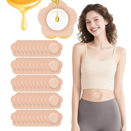 50PCS Castor Oil Patches, Organic Castor Oil Pack Wrap, Beige Disposable Self-Adhesive Pads for Belly Button, Leak-Proof Design for Women & Men, Portable & Easy to Use, No Wash (Oil Not Included)