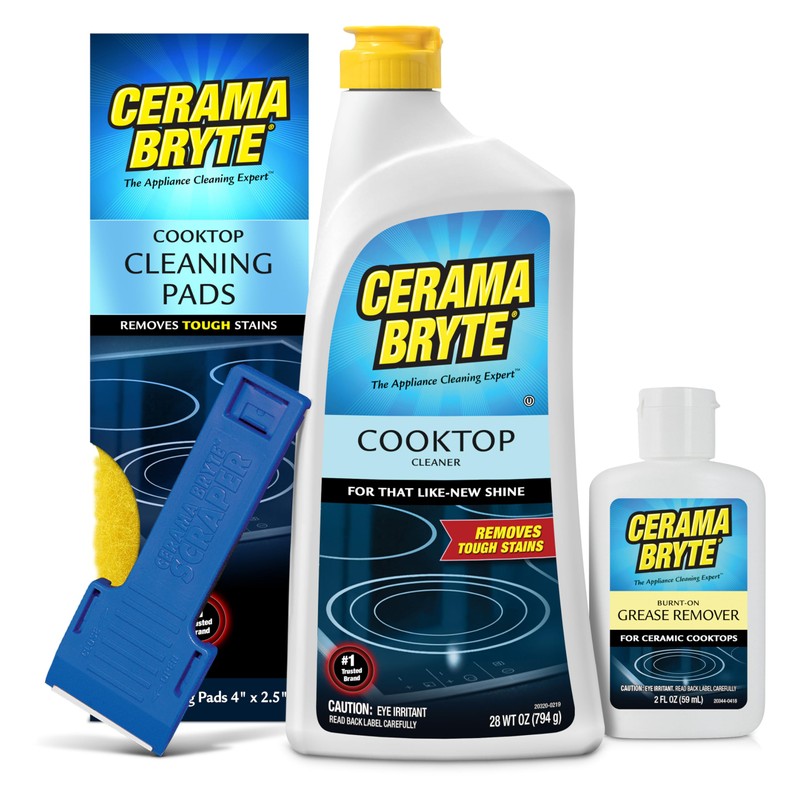Cerama Bryte Best Value Kit: Ceramic Cooktop Cleaner 28oz, Scraper,